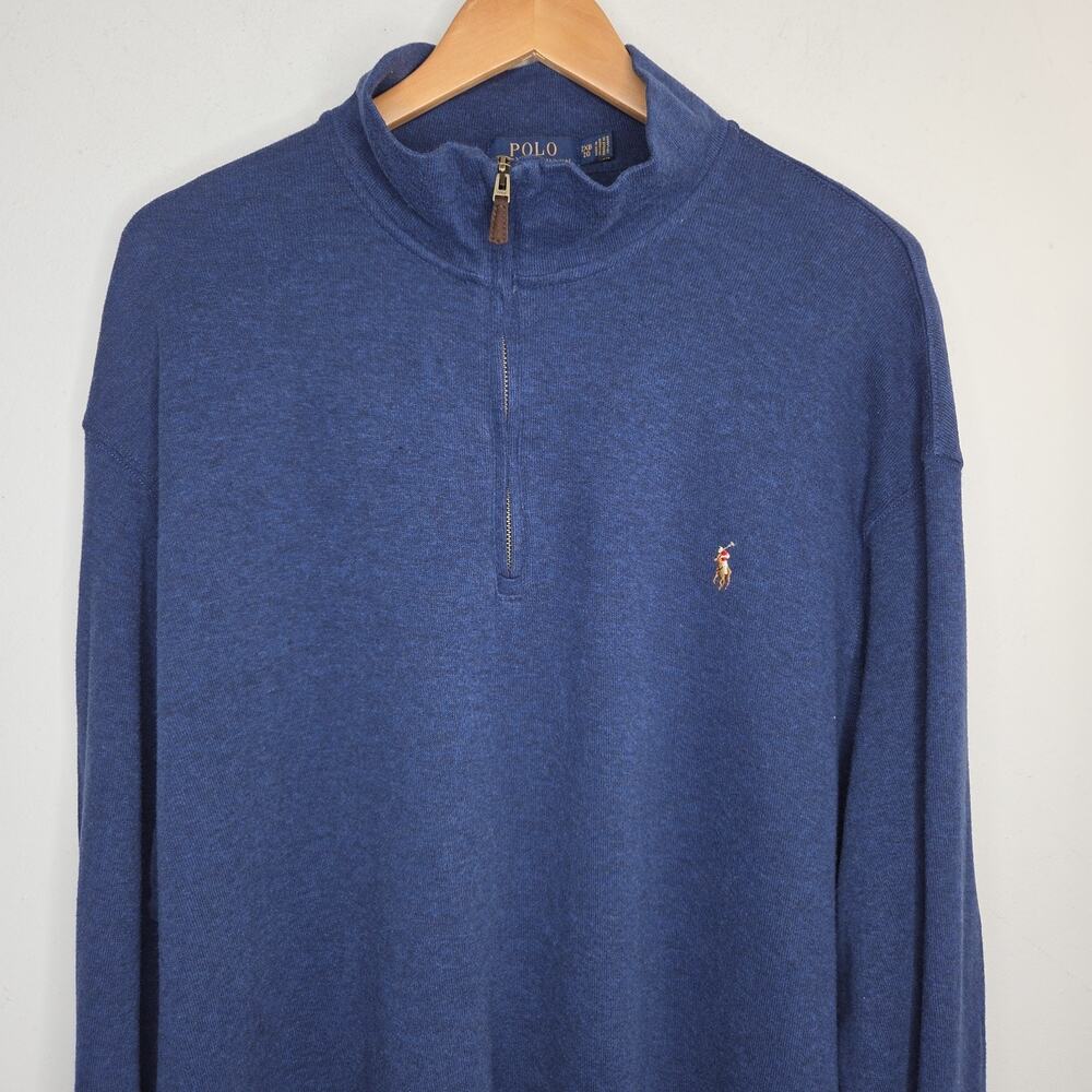 Polo Ralph Lauren Men's Size XXL 2XB Navy Blue Quarter Zip Pullover Sweater Pony